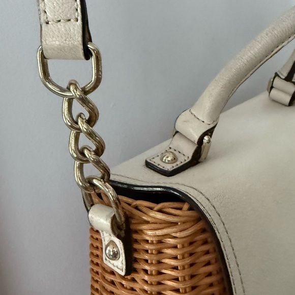 Kate Spade Tan and Cream Satchel with Woven Wicker Design - Picture 5 of 17